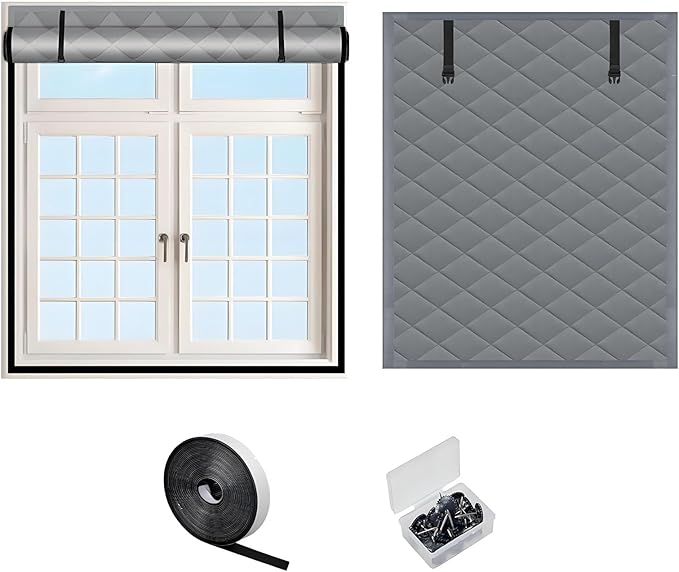 Thermal Window Cover for Wintern, Window Insulation Kit Blackout Oxford Curtain, Thicken Warm Waterproof Attic Insulation Blanket, Draft Blocker in Home RV 38 39 47 57 62 63in(Gray,24x55in)