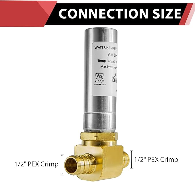 EFIELD MH-221 Pex Crimp Connection Tee Water Stainless Steel Hammer Arrestor (Stainless Steel Arrestor),(HAMMER011)