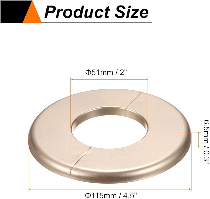 HARFINGTON 8pcs Wall Split Flange 51mm/2" Self-Adhesive Plumbing Cover Plates ABS Plastic Round Escutcheon Plate Buckle Design for Water Pipe Bathroom Kitchen Decoration, Gold Tone