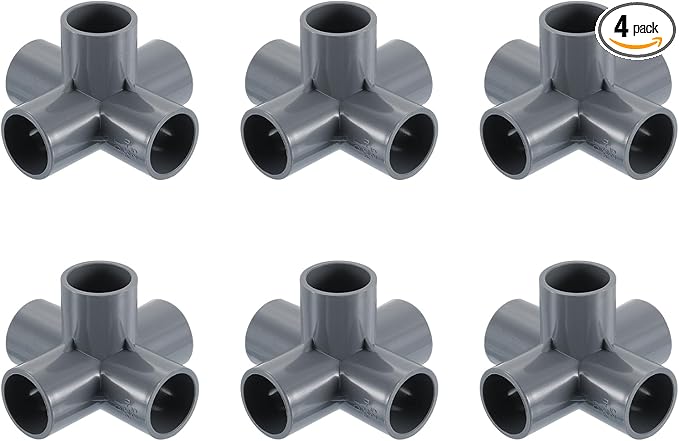 uxcell 3/4" PVC Fittings, 4 Pcs 5 Way Elbow Connector Elbow PVC Furniture Fittings Corner Fitting for Water Supplies PVC Furniture DIY Shelf Greenhouse Tent Connection, Grey