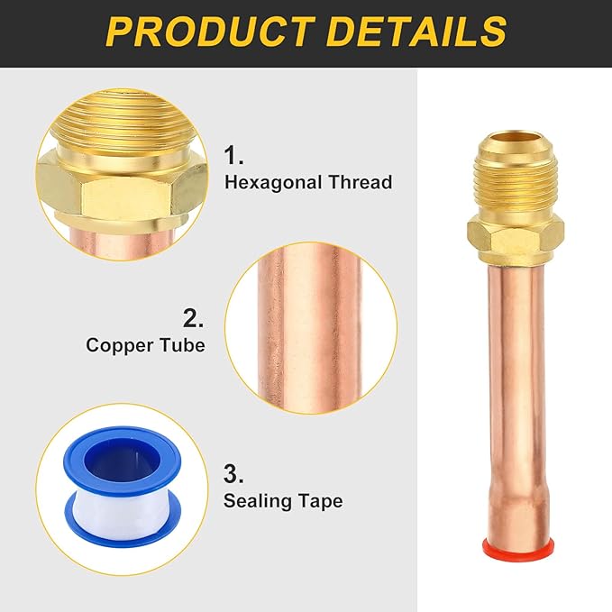 uxcell Brass Pipe Fitting, 1/2 SAE Male Thread x 1/2" OD Flare Connector with Copper Tube for HVAC System Air Conditioner Refrigeration