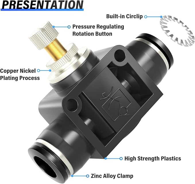 TAILONZ PNEUMATIC SCF-1/2 Air Flow Control Valve with Push-to-Connect Fitting, in-Line Speed Controller Union Straight - 1/2 Inch Tube OD x 1/2 Inch Tube OD（Pack of 1）
