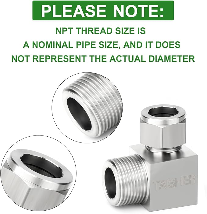 TAISHER 2PCS 304 Stainless Steel Square 90 Degree Compression Tube Pipe Fitting Connector, 1/4" Tube OD x 1/2" NPT Male Adapter