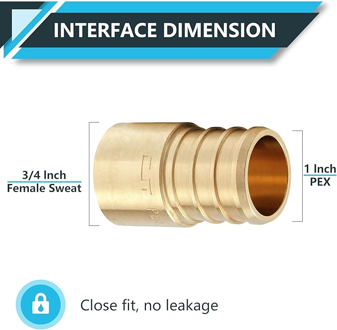(10-Pack) PEX Fittings, Pex 1"x3/4" Female Sweat Copper Adapter, Brass Crimp Fittings, for PEX Tubing Pipe Plumbing, ASTM F1807