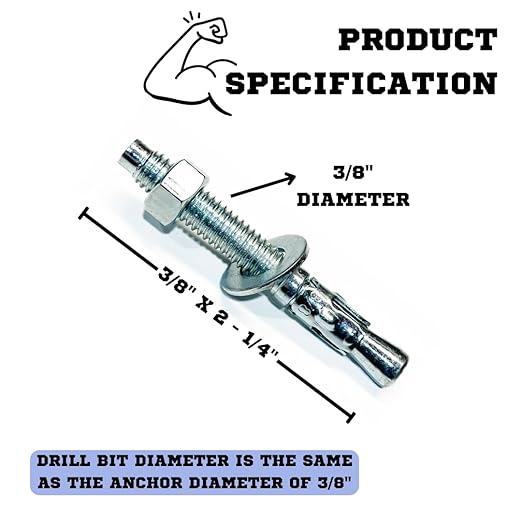 Zinc-Plated Steel Wedge Anchors, 3/8" X 2-1/4" - Heavy-Duty Mounting Bolts for Concrete - 50 Pack