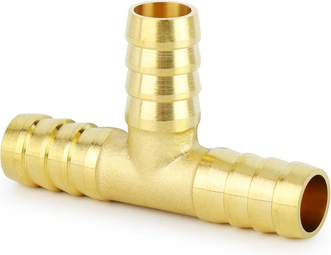 ChillWaves Brass Hose Barb Fittings, Tee 3 way Union Intersection/Splitter Fitting 3/8" Barb x 3/8" Barb x 3/8" Barb with Hose Clamp For Water/Fuel/Air(3-PACK)