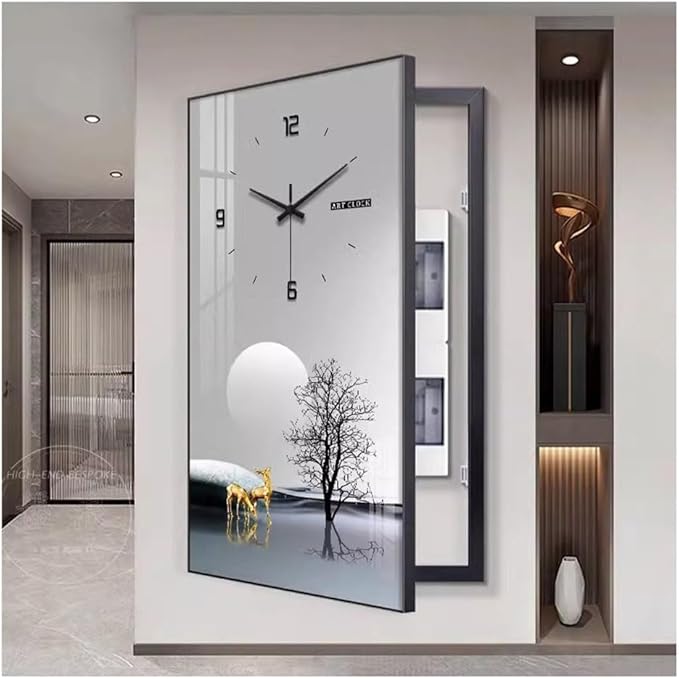 Fuse Box Cover Cabinet, Breaker Box Cover, Decorative Painting of Electricity Meter with Clock, Wall Mounted Hide Electrical Panel Cover Decorative,D,55x110cm