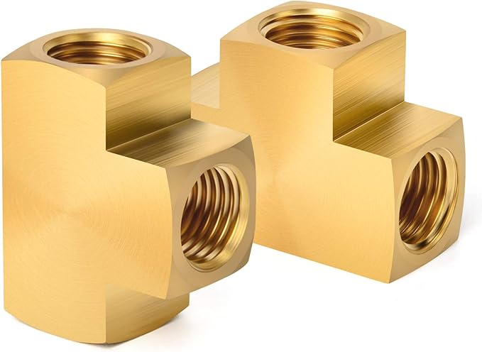 GASHER 1 Pcs Brass Barstock Tee, 1/4" x 1/4" x 1/4" NPT Female Pipe Fittings