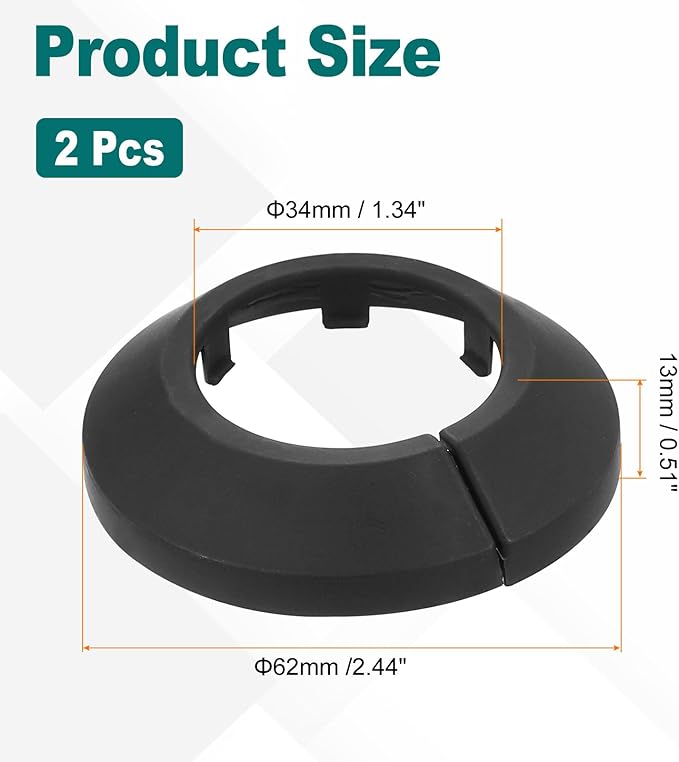 uxcell Escutcheon Plate, 1Pcs 34mm - Fit 1.31" Outer Diameter Split Pipe Flange Water Pipe Cover Collar Decoration, PP Plastic Plumbing Cover Plates (Black)