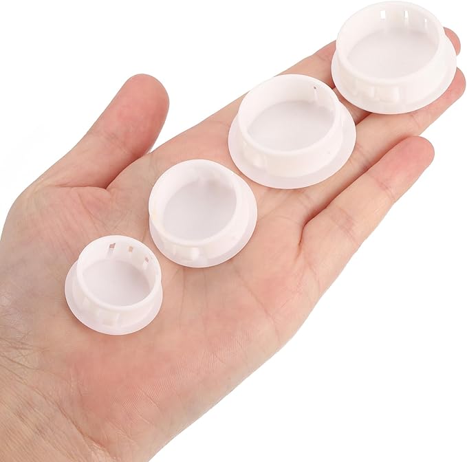 uxcell 1-3/32" Plastic Hole Plugs, 36Pcs Flush Type Panel Round Snap in Fastener Knockout Locking Plugs for Furniture Insert End Caps Panels, White