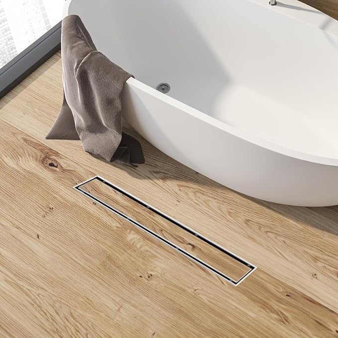 Linear Shower Drain 48 Inch, 2-in-1 Tile Insert Panel, Brushed AISI 304 Stainless Steel Fast Drainage Floor Drain for Bathroom, Kitchen, Garage & More