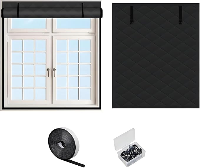 Thermal Window Cover for Wintern, Window Insulation Kit Blackout Oxford Curtain, Thicken Warm Waterproof Attic Insulation Blanket, Draft Blocker in Home RV 38 39 47 57 62 63in(Black,63x106in)