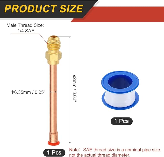 uxcell Brass Pipe Fitting, 1/4 SAE Male Thread x 1/4" OD Flare Connector with Copper Tube for HVAC System Air Conditioner Refrigeration
