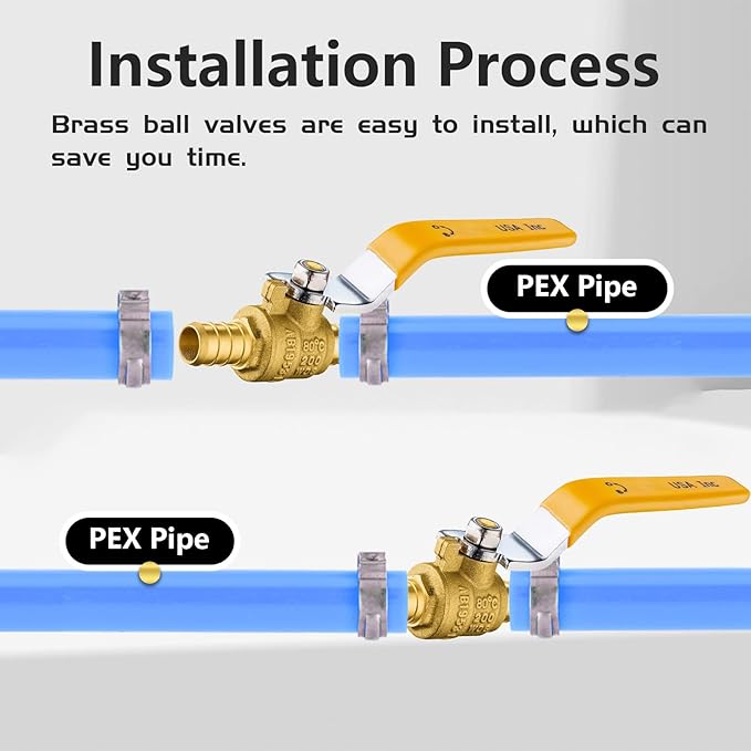 40-Pack Foskan 3/4 Inch PEX Crimp Full Port Ball Valve with Yellow Handle, Brass Quarter Turn Shut-off Valve for PEX Tubing