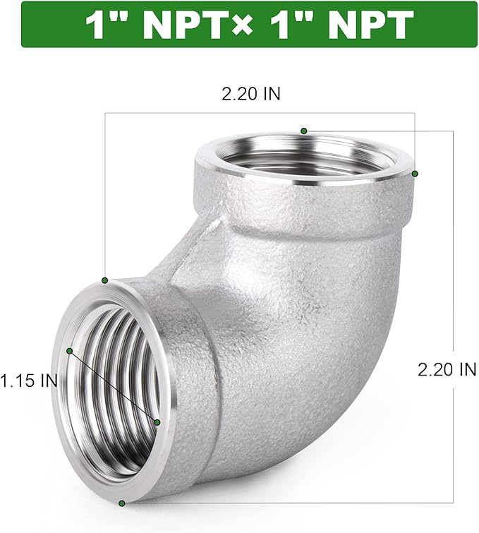TAISHER 5PCS 304 Stainless Steel 90 Degree Elbow Fittings, 1 Inch NPT Female Pipe to 1 Inch NPT Female 304 Stainless Pipe Fitting