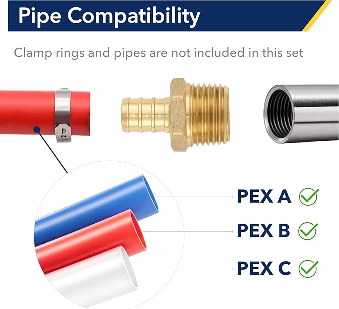 Brass Pipe Fitting 3/4 Male NPT * 3/4 PEX Adapter - Anti-Corrosion, Lead-Free, 5 Year Warranty, Easy Installation - Multiple Certifications for Plumbing Repairs (10 Pack)