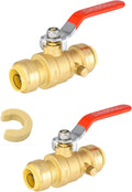 (Pack of 2) EFIELD 1/2 Inch Push-Fit Full Port Ball Valve with Drain, Disconnect Clip Tool, UPC Certified, LF Brass Made,(PF-VALVE068-2PCS)