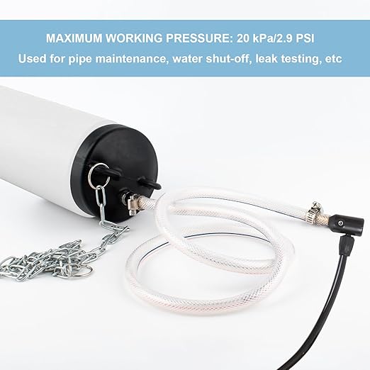2 Inch Inflatable Pipe Plug Sewer Test Plug, Inflatable Balloon Rubber Plug for Water Pressure Testing, Water Flow Blocking, and Pipe Leak Inspection, with 39.37" Hose and Chain