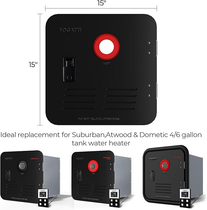 FOGATTI 15x15" RV Water Heater Replacement Door Kit - Black | External Access Panel for FOGATTI Tankless Heaters Only