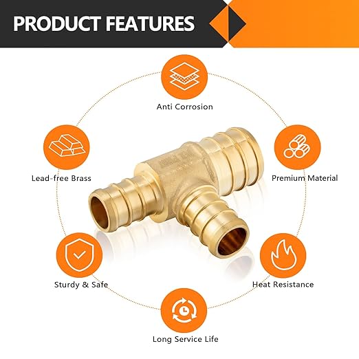 100-Pack HeSun PEX Fittings, 1"x3/4"x3/4" Pex Tee, Brass Crimp Fitting for ASTM F1807(PEX1807088-100)