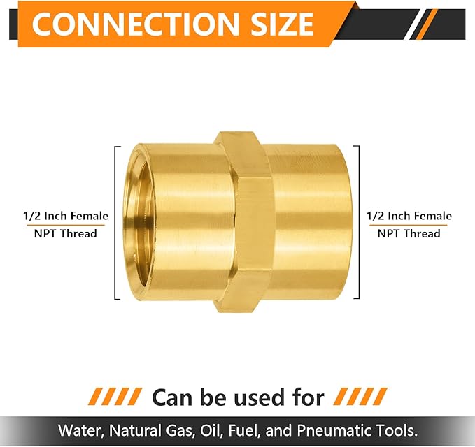 10-PCs HeSun Brass Pipe Fitting, 1/2" NPT Female x 1/2" NPT Female Hex Pipe Adapter