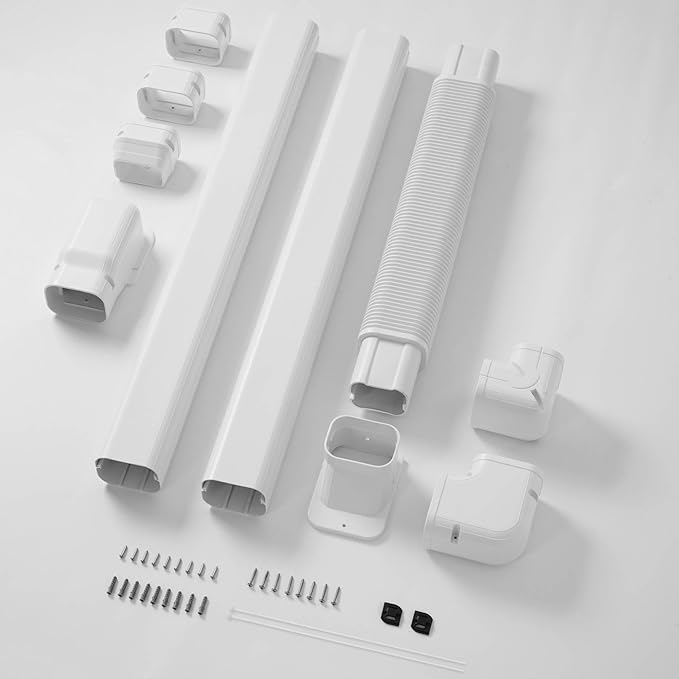 Della 4" 9.5 Ft Mini Split Line Set Cover with Flexible Duct, Decorative PVC Lineset Cover Kit, Paintable for Air Conditioner, Central AC, HAVC & Heat Pumps Systems Tubing Cover, White