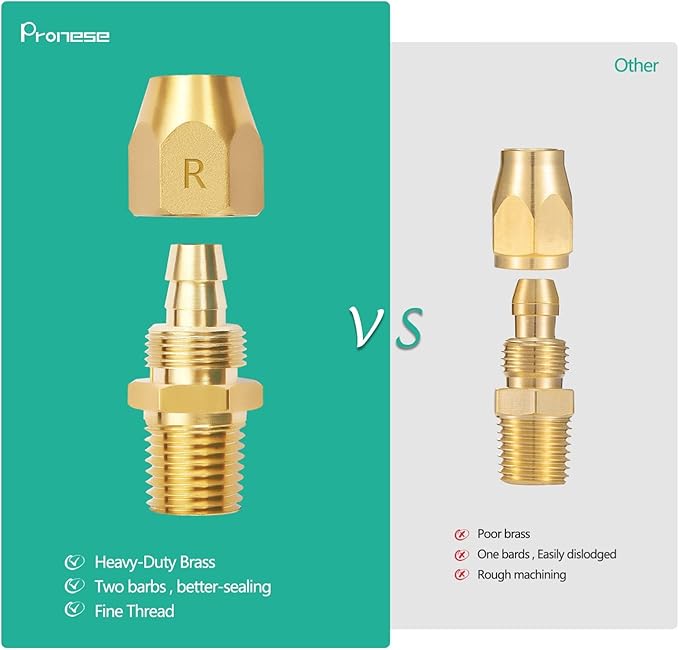 2pcs Premium Solid Brass Pneumatics Reusable Rubber Hose-End Repair Fitting, 3/8" Barb For 3/8-Inch ID Rubber Air Hose With 1/4" NPT