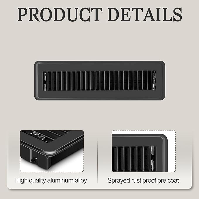 2 PCS Floor Vents Floor Registers 2x10 inch, Heavy Duty Metal Heat Air Vent Covers 2 X 10 with Rust Proof Finish for Home Office Wall Floor Registers Grilles & Vents (2, Black, 2x10 Inches)