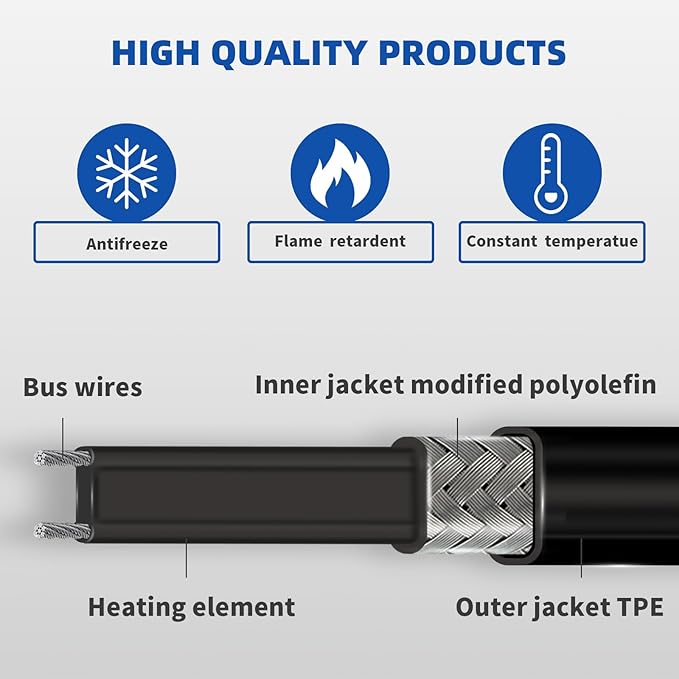 25 FT Pipe Heat Cable for Water Pipe Freeze Protection, Prevent Freezing & Easy Installation, Water Pipe Heat Cable With Thermostat Self-Regulating, Pipe Heating Trace System 120 V