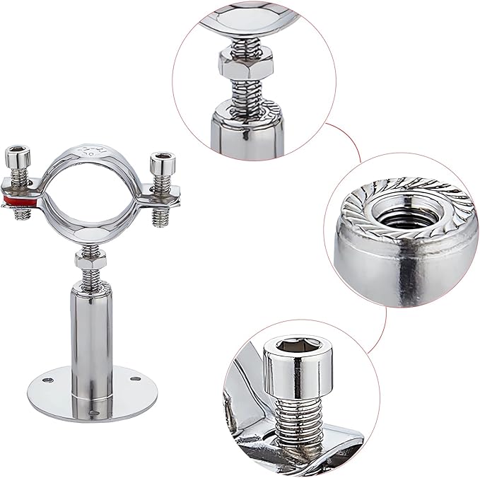 2PCS Wall Mount Ceiling Mount Pipe 304 Stainless Steel Pipe Supports Pipe Standoff Adjustable Height 30-60mm（1.18"-2.36"） for OD Pipe 48-51mm(1.89-2.01in)