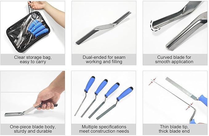 Fockety 7PCS Masonry Trowel Set, Stainless Steel Brick Trowel and Double End Corner Trowel Kit with Tool Bag for Tile Grouting Pointing Repair Construction