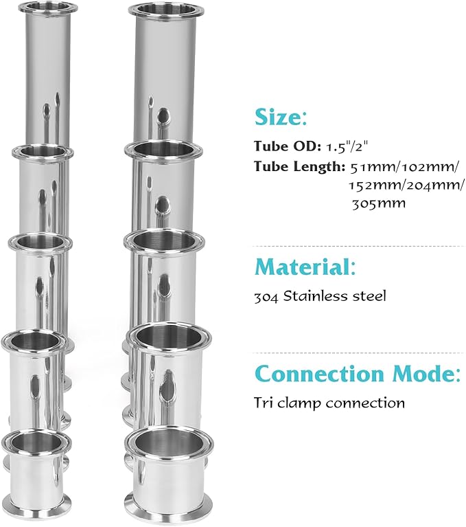 Tri Clamp Tube 2 Inch Tube OD Sanitary Spool Tube Length 2 Inch Clamp End OD 50.5mm 304 Stainless Steel Seamless Round Tubing