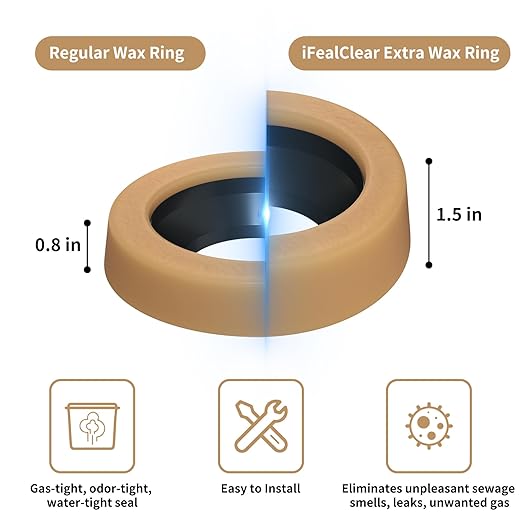 iFealClear 2 Sets Toilet Wax Ring Kit with Bolts, PE Flange and Extra Retainers, Thick Wax Ring Gasket for Toilet Bowl, Washers Bolt Caps Gasket Use for Most Toilets- Gas, Odor and Watertight Seal
