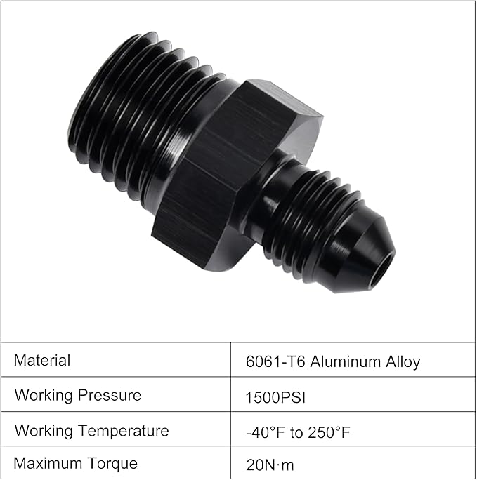 EVIL ENERGY 3AN Male Flare to 1/4" NPT Pipe Fitting Adapter Aluminum Straight Black