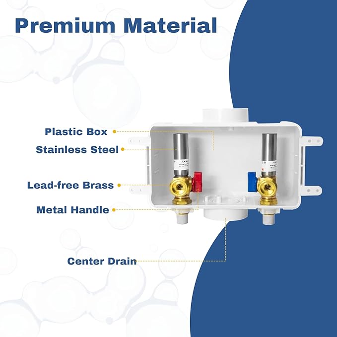 5-PACK GUOFIS Washing Machine Outlet Box with Center Drain,PEX Laundry Washer Box with Stainless Steel Water Hammer Arrestor (1/2"CPVC Connection Inlet X 3/4"MHT Outlet)