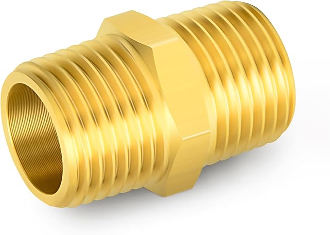 GASHER 10PCS Brass Hex Nipple, 3/4-Inch Male Pipe x 3/4-Inch Male Pipe Fitting