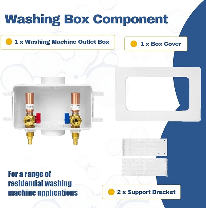 10-PACK GUOFIS Washing Machine Outlet Box with Center Drain,PEX Laundry Washer Box with Copper Water Hammer Arrestor (1/2"PEX Crimp Connection Inlet X 3/4"MHT Outlet)