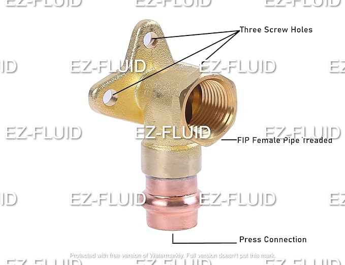 EZ-Fluid (5pc) 3/4" FIP x Propress Drop Ear 90 Degree Elbow,Press x FIP Brass Shower Drop 90 Elbow,HeavyDuty Brass Drop Ear,ProPress Press Copper Fitting Connection Plumbing Fittings