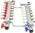 7 Branch PEX Radiant Floor Heating Manifold Set Floor Heating Water Distributor 1/2" Pipe Adapter 307 Stainless Steel and Brass, for Heating Systems