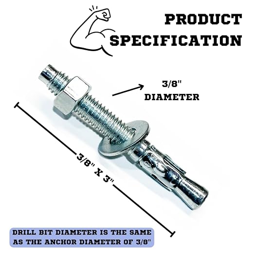 Zinc-Plated Steel Wedge Anchors, 3/8" X 3" - Heavy-Duty Mounting Bolts for Concrete - 50 Pack