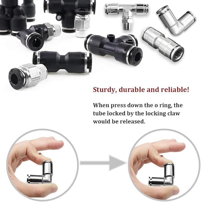 Beduan Push to Connect Tube Fitting Union Tee, Copper Nickle-Plated 1/4" Tube OD x 1/4" NPT Male Thread Shaped Union Adapter Fitting (Pack of 5)