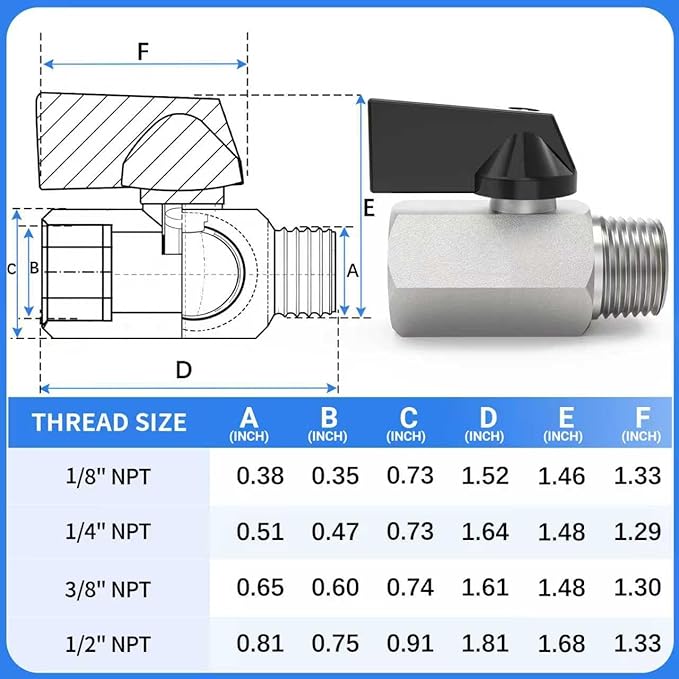 ChillWaves Brass Mini Ball Valve, Shut Off Switch Ball Valve 3/8" NPT Male x 3/8" NPT Female Thread Pipe Fitting(6-PACK)