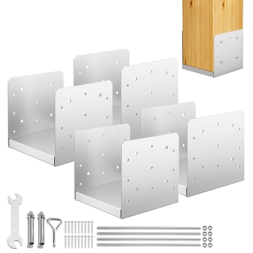 8"x 8" Post Base, 4Pcs Stainless Steel Adjustable Post Anchor Bracket(Internal 7.5" x 7.5"), Adjustable Post Base for Pavilion Deck Porch Handrail Railing Support Decorative Anchor Plate