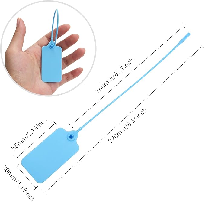 50 Blue Blank Plastic Tags for Labeling Waterproof Hanging Labels Writable Tags Seal Plastic Marking Label for Clothes Bags Keys Inventory with One Marker Pen