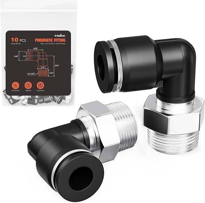 1/4"OD x 1/4"NPT Thread Push to Connect Fittings – Air Line Elbow Connectors, Quick Connect Pneumatic Fittings, Push Lock Air Hose Fittings for Compressor, Air Tools & Tubing (10 PCS)