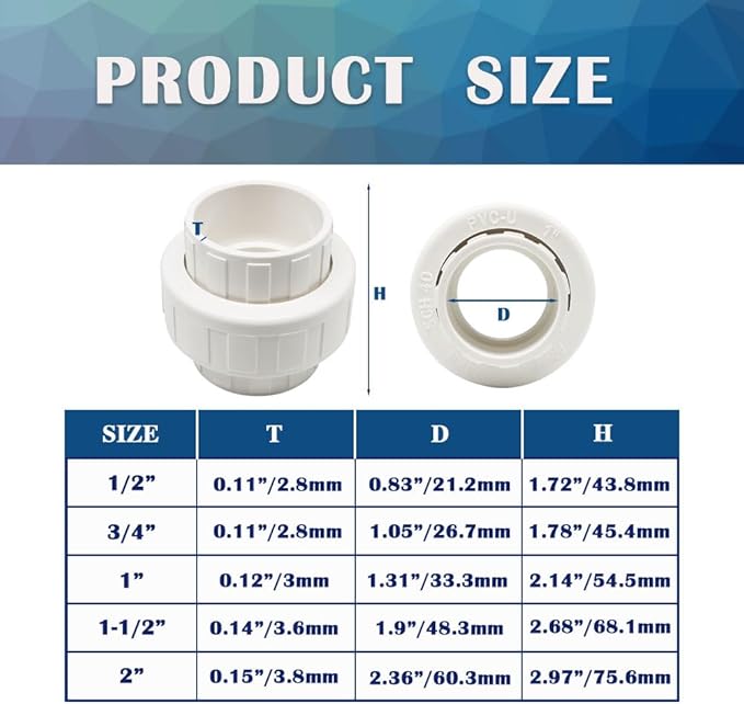 4PCS 1/2 Inch PVC Union Coupling Pipe Fittings with EPDM O-Ring Socket to Socket 0.5" PVC Pipe Adapter Connector HE065-1/2