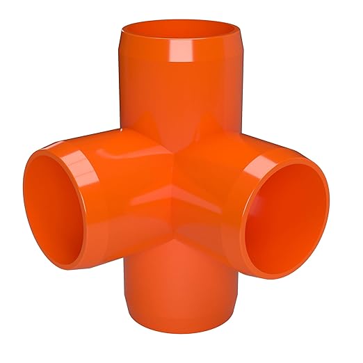 FORMUFIT 1-1/4” 4-Way Tee Furniture Grade PVC Fitting in Orange, Made in USA, UV-Resistant, Impact-Proof, 1.660” Actual Socket Diameter (Pack of 4) - F1144WT-OR-4