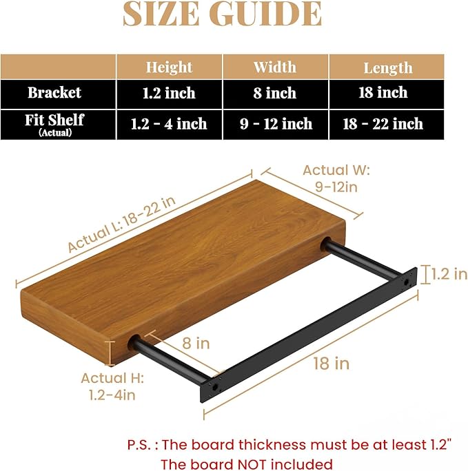 Floating Shelf Bracket Heavy Duty Shelving Brackets,Decorative Floating Shelf Hardware Black,Hidden Metal Shelf Support Bracket(18X8X1.2-Starter Jig)