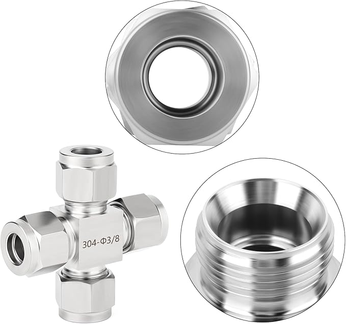 TAISHER 1PCS 304 Stainless Steel 4 Way Compression Tube Pipe Fitting Connector, 3/8" x 3/8" x 3/8" x 3/8" Tube OD Adapter