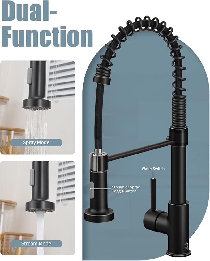 Oil Rubbed Bronze Single Handle Kitchen Faucet with Sprayer, Pull Down Faucet for Camper, RV, Farmhouse Sink